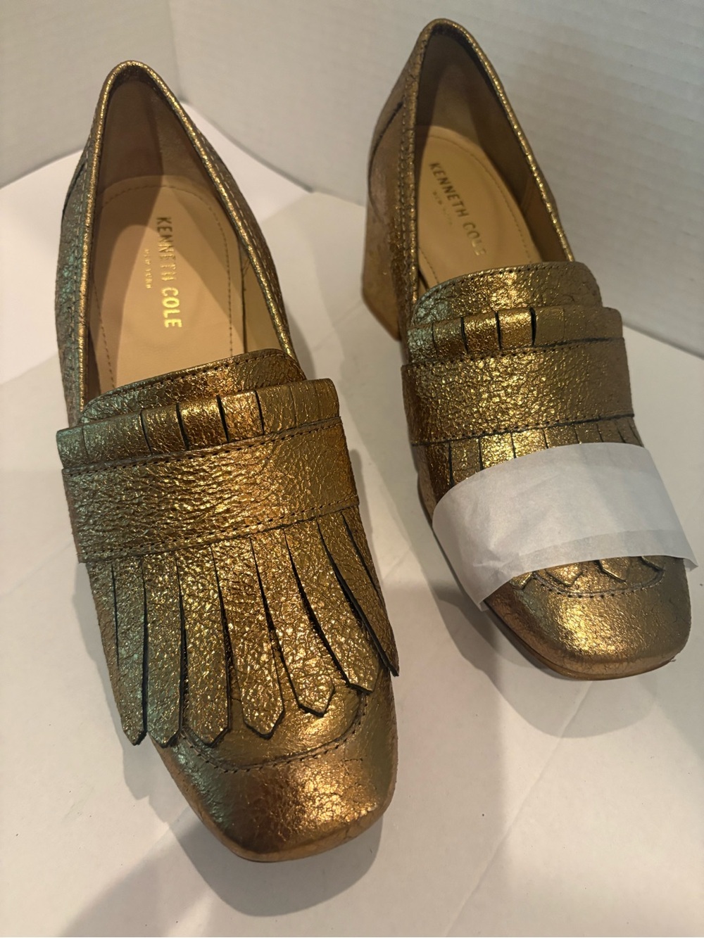 Kenneth Cole Metallic Gold Fringe Loafers - Women's Flats